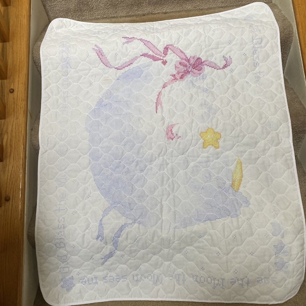 Bucilla Mr Moon & Me crib cover crosstitch kit 41194 blanket only - Picture 5 of 7